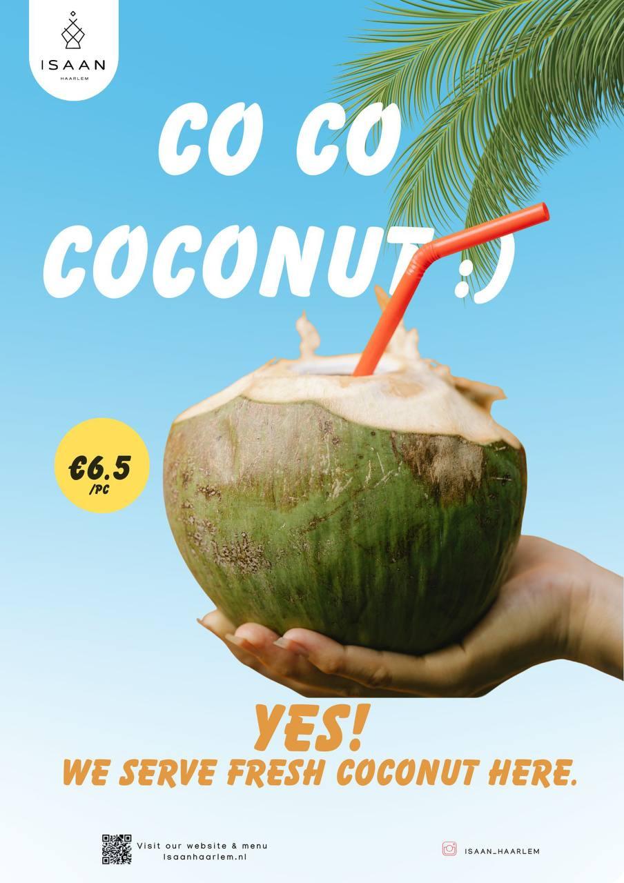 Co co coconut — we serve fresh coconut here, € 6,50 per piece